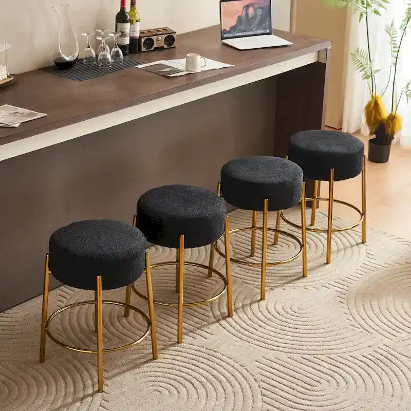 Black+Gold Modern 20 Barstools with Sturdy Hardware Support Legs (Set of 2)