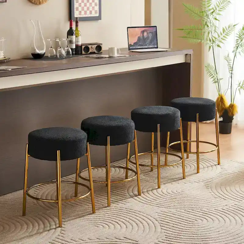Black+Gold Modern 20 Barstools with Sturdy Hardware Support Legs (Set of 2)
