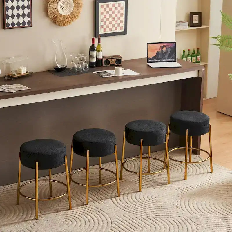 Black+Gold Modern 20 Barstools with Sturdy Hardware Support Legs (Set of 2)