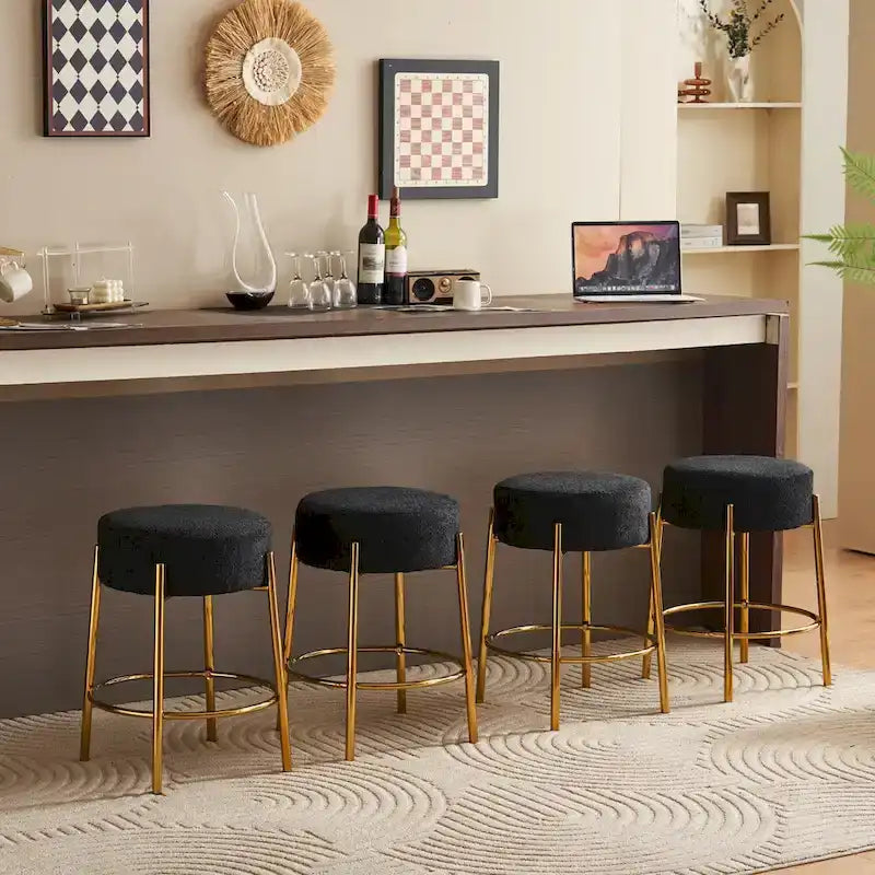 Black+Gold Modern 20 Barstools with Sturdy Hardware Support Legs (Set of 2)