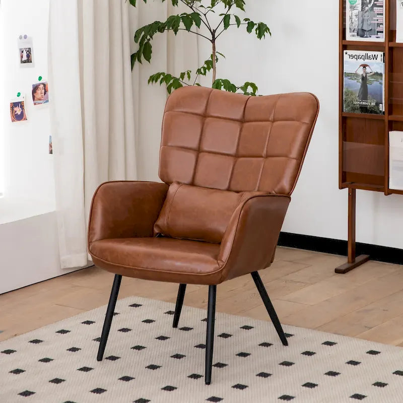 Bonded Leather Armchair Modern Accent Chair Set of 2