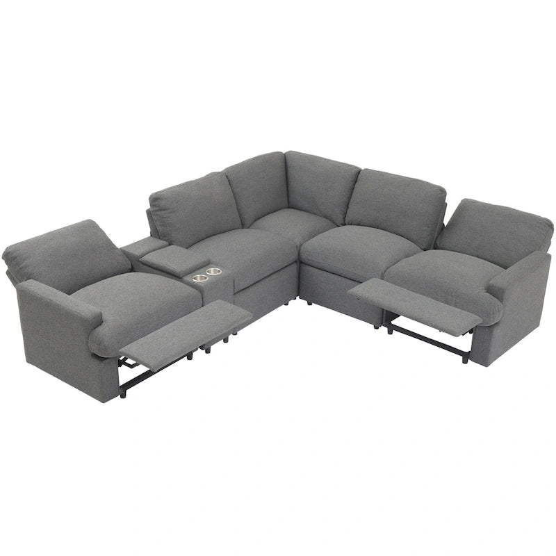 Power Recliner Corner Sofa Home Theater Reclining Sofa Sectional Couches with Storage Box, Cup Holders