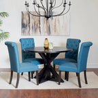 Small Apartment Dining Table and Chairs Set Round Dining Table and Chairs Set with Cross Buck Pedestal Table for Kitchen