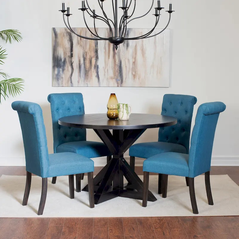Small Apartment Dining Table and Chairs Set Round Dining Table and Chairs Set with Cross Buck Pedestal Table for Kitchen