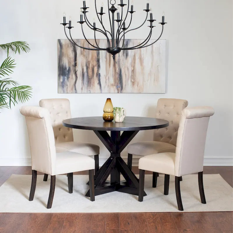 Small Apartment Dining Table and Chairs Set Round Dining Table and Chairs Set with Cross Buck Pedestal Table for Kitchen