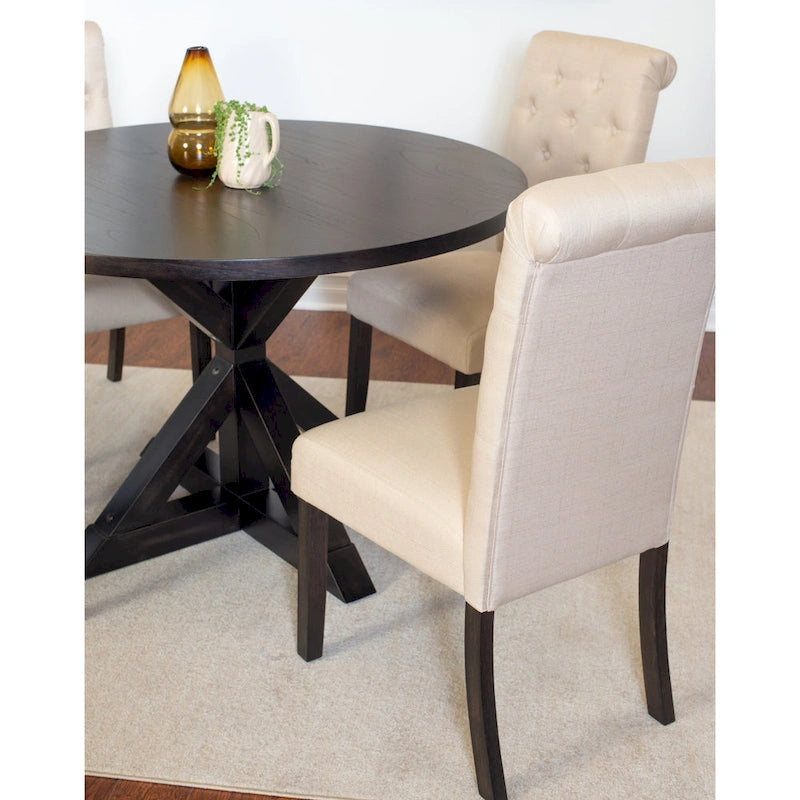 Small Apartment Dining Table and Chairs Set Round Dining Table and Chairs Set with Cross Buck Pedestal Table for Kitchen