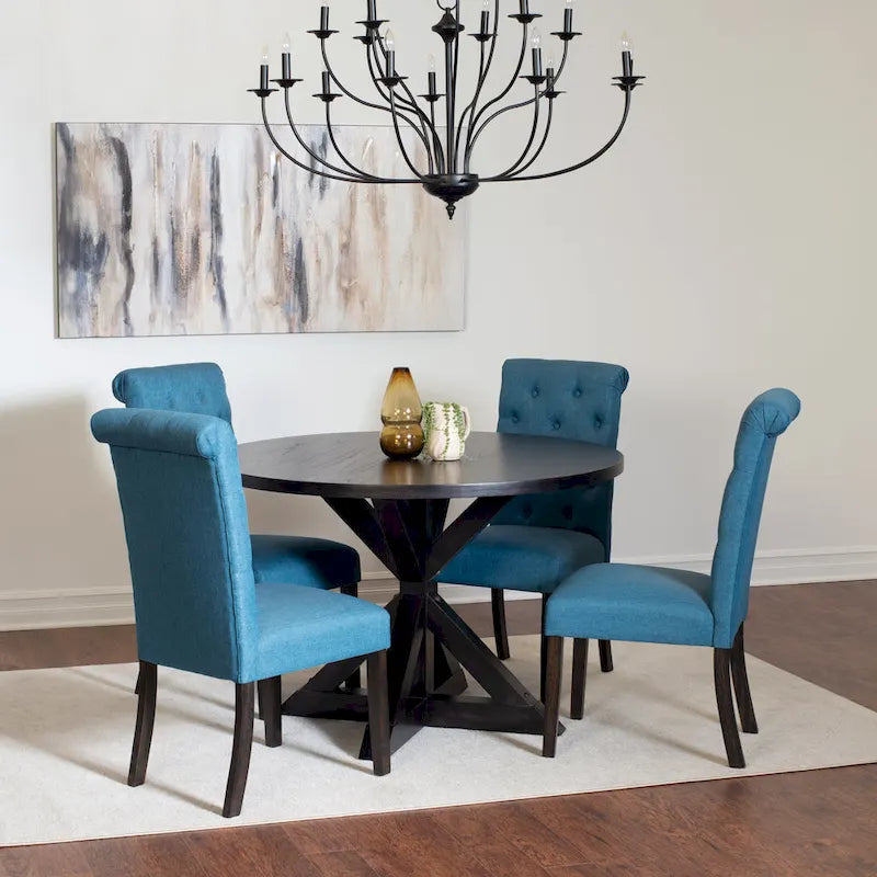 Small Apartment Dining Table and Chairs Set Round Dining Table and Chairs Set with Cross Buck Pedestal Table for Kitchen