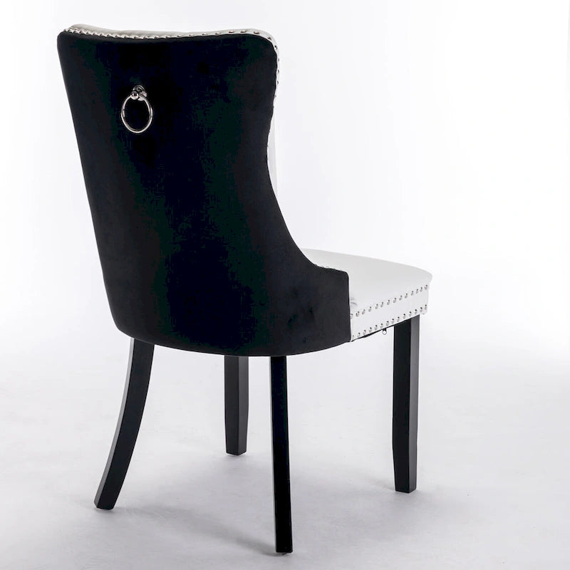 High Back Dining Chairs Set of 2, Upholstered PU Leather Kitchen Chairs Side Chair with Rear Handle Wood Legs