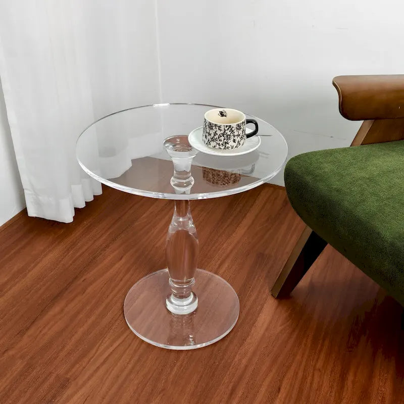 Clear Acrylic Round End Table Solid Post Side Table Nightstand - 18 Dia. x 19 H