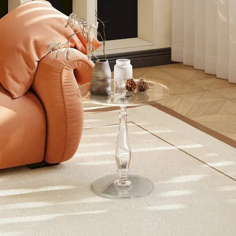 Clear Acrylic Round End Table Solid Post Side Table Nightstand - 18 Dia. x 19 H