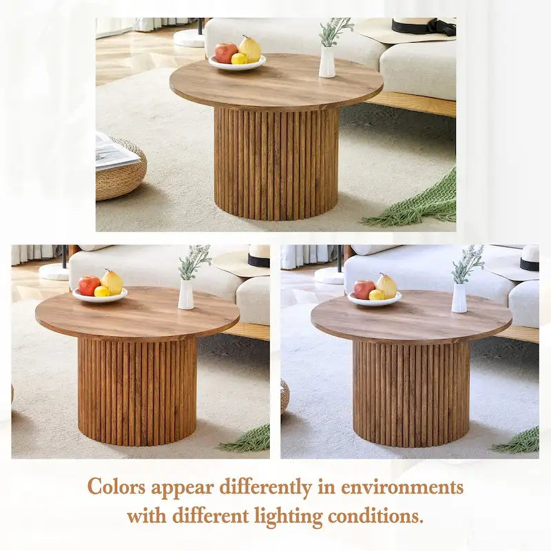 Modern Round Coffee Table with Cylindrical Legs Wooden Center Table with Concealed Storage Space Living Room Tea Table