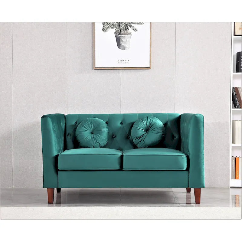 US PRIDE FURNITURE Velvet Classic Chesterfield Loveseat with Wood legs