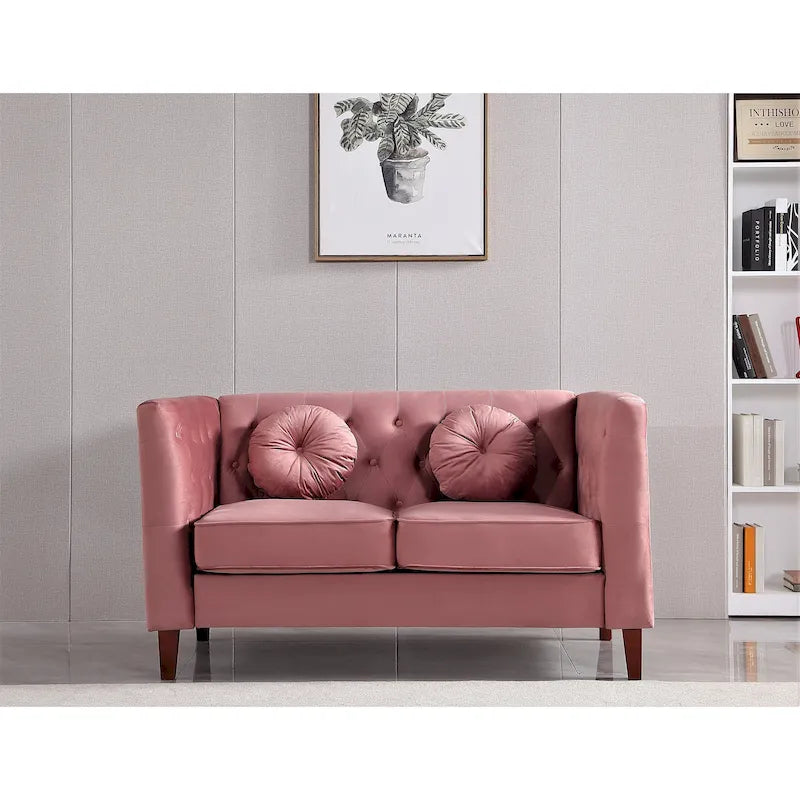 US PRIDE FURNITURE Velvet Classic Chesterfield Loveseat with Wood legs