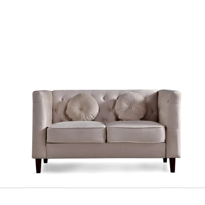 US PRIDE FURNITURE Velvet Classic Chesterfield Loveseat with Wood legs