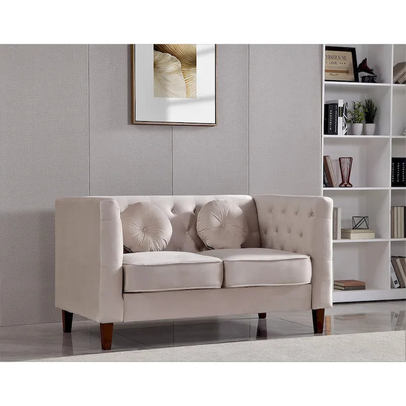 US PRIDE FURNITURE Velvet Classic Chesterfield Loveseat with Wood legs