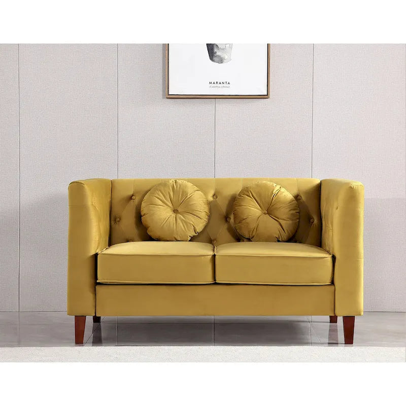 US PRIDE FURNITURE Velvet Classic Chesterfield Loveseat with Wood legs