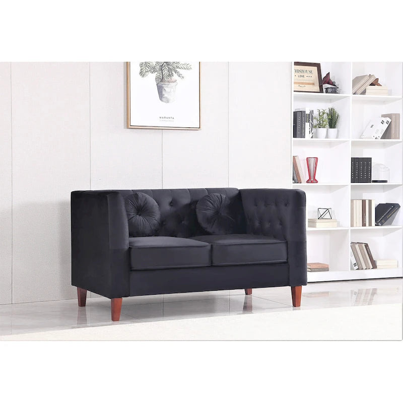 US PRIDE FURNITURE Velvet Classic Chesterfield Loveseat with Wood legs