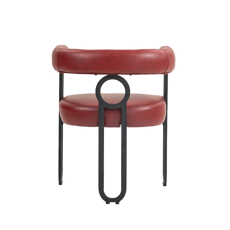 Contemporary PU Dining Chair set of 2, Barrel Chair with Matte Black Metal Legs and Round Thickened Cushion