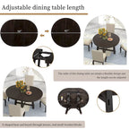 5-Piece Farmhouse Dining Table Set Wood Round Extendable Dining Table and Chair Sets with Nailheads Chairs for Dining Room