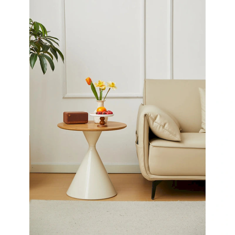 Modern Simple Coffee Table Round Coffee Table with Double Cone Table Frame Carbon Steel Coffee Table Base, for Living Room