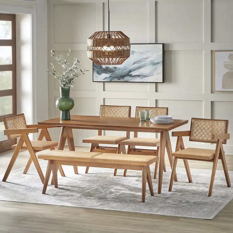 Lifestorey Velentina Solid Wood and Rattan Dining Sets