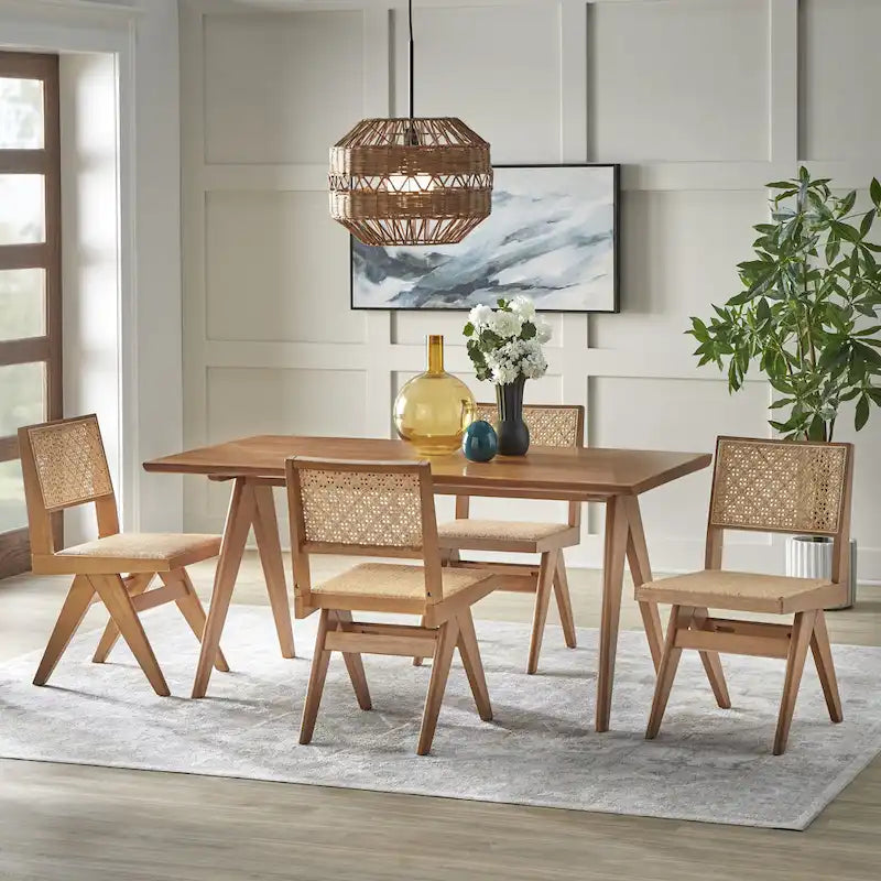 Lifestorey Velentina Solid Wood and Rattan Dining Sets