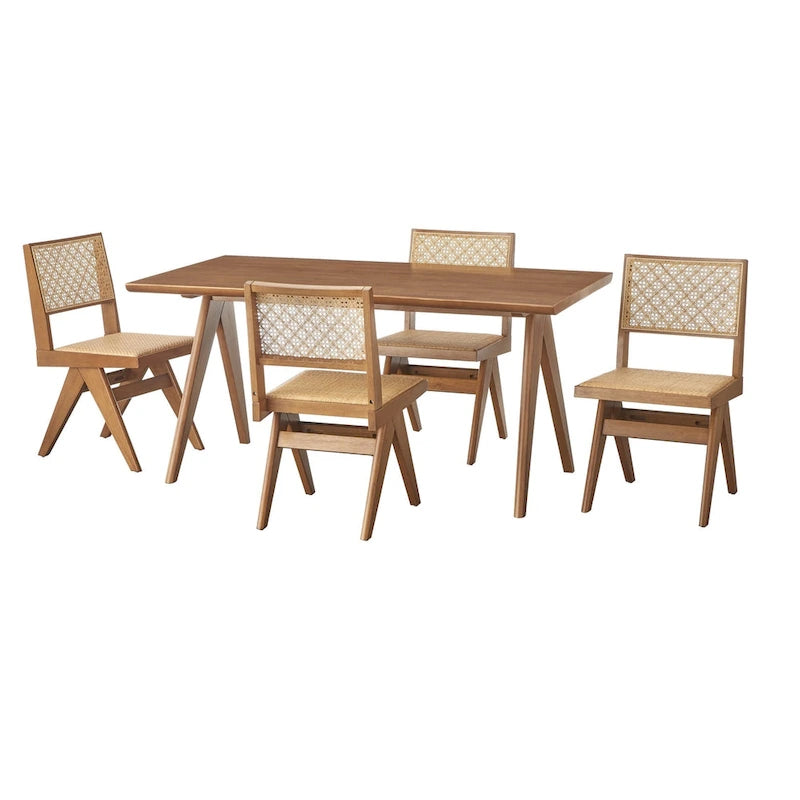 Lifestorey Velentina Solid Wood and Rattan Dining Sets