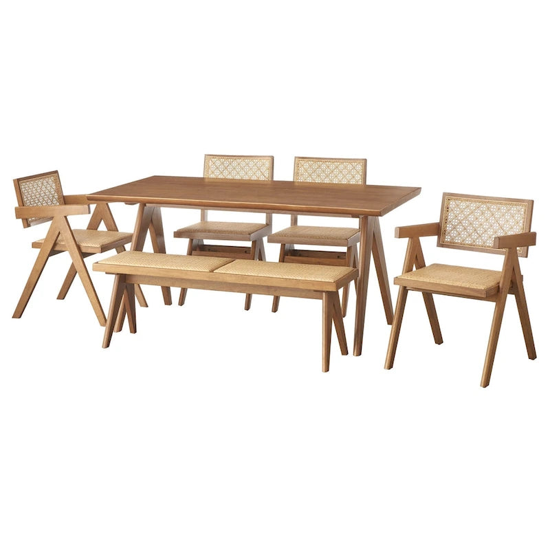 Lifestorey Velentina Solid Wood and Rattan Dining Sets