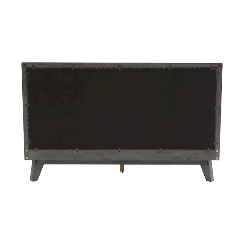 Kiran King Size Platform Bed, Gray Upholstered Headboard, Wood Frame