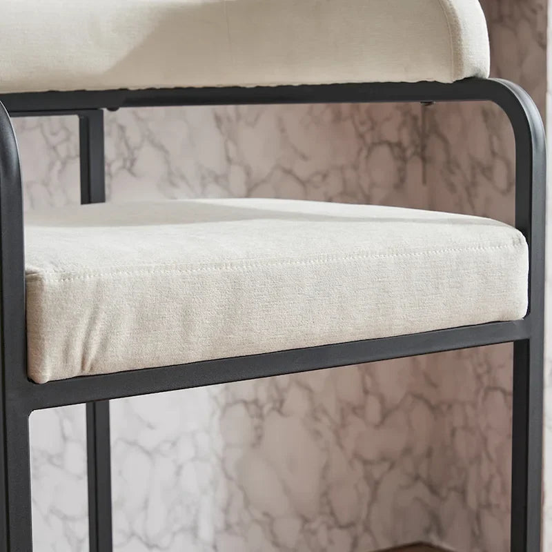 Fabric Upholstered Bar Stools Set of 2, Counter Height Bar Stools with Barrel Back, Dining Chair with Metal Frame and Arms