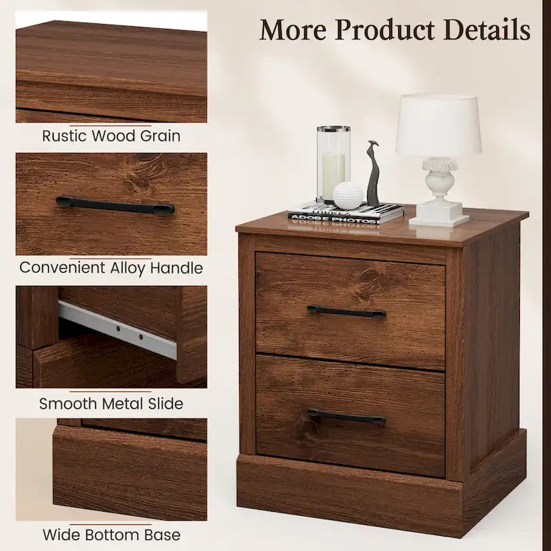 Gymax Set of 2 Drawer Nightstand Bedside Table Compact Sofa End Table