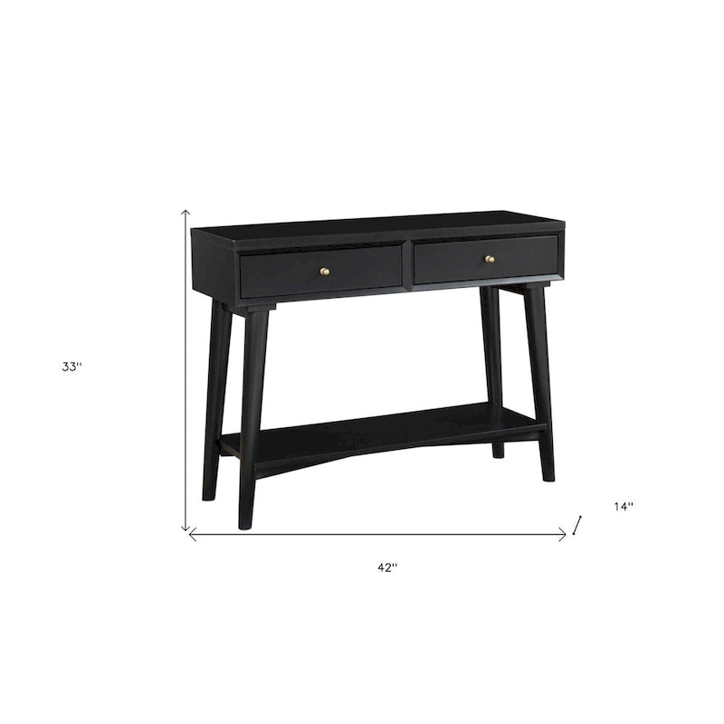 Solid Wood Console Table with Drawers and Floor Shelf - 42 L x 14 W x 33 H