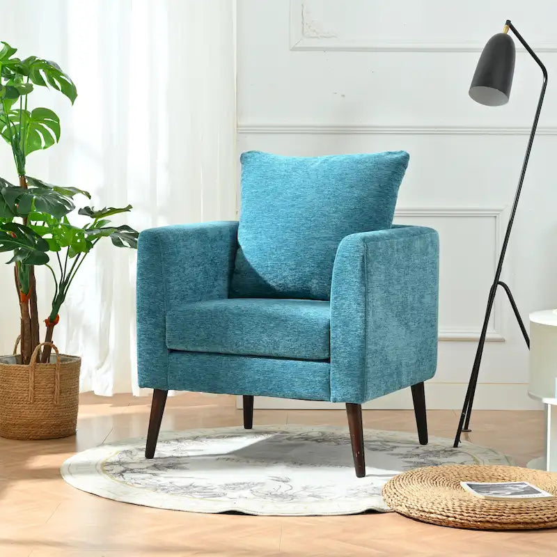 Living Room Lazy Accent Chair,Fleece Fabric Arm Chair Barrel Chair with Solid Wood Legs for Living Room,Bedroom or Office