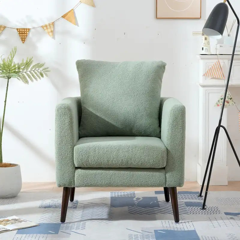 Living Room Lazy Accent Chair,Fleece Fabric Arm Chair Barrel Chair with Solid Wood Legs for Living Room,Bedroom or Office