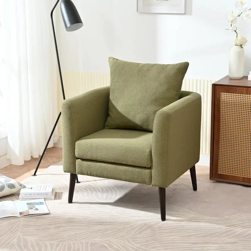 Living Room Lazy Accent Chair,Fleece Fabric Arm Chair Barrel Chair with Solid Wood Legs for Living Room,Bedroom or Office