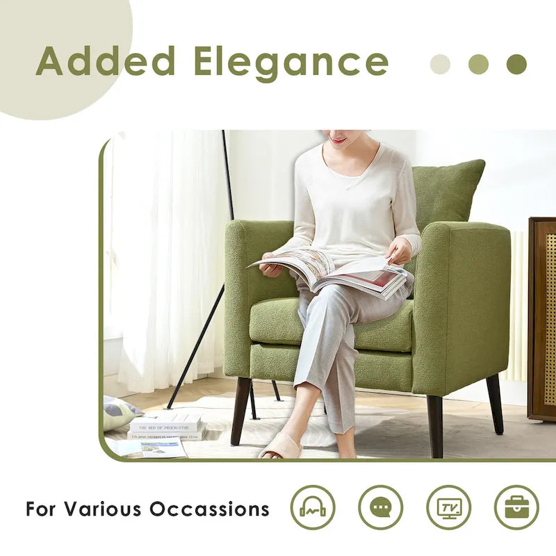 Living Room Lazy Accent Chair,Fleece Fabric Arm Chair Barrel Chair with Solid Wood Legs for Living Room,Bedroom or Office