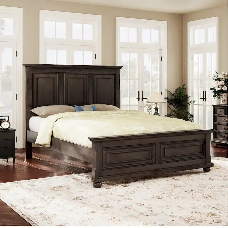 Vintage Style King Size Wooden Platform Bed - Elegant & Sturdy