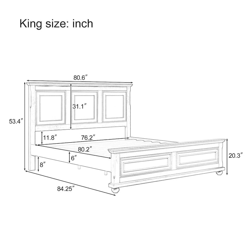Vintage Style King Size Wooden Platform Bed - Elegant & Sturdy