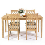 Wooden Rectangle Dining Room Table Set of 5, Kitchen Set with Dining Table and 4 Cross Backrest Chairs for 4-6 Persons