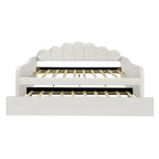 White Full Size Upholstery Daybed with Shall Shaped Backrest and Trundle for Bedroom