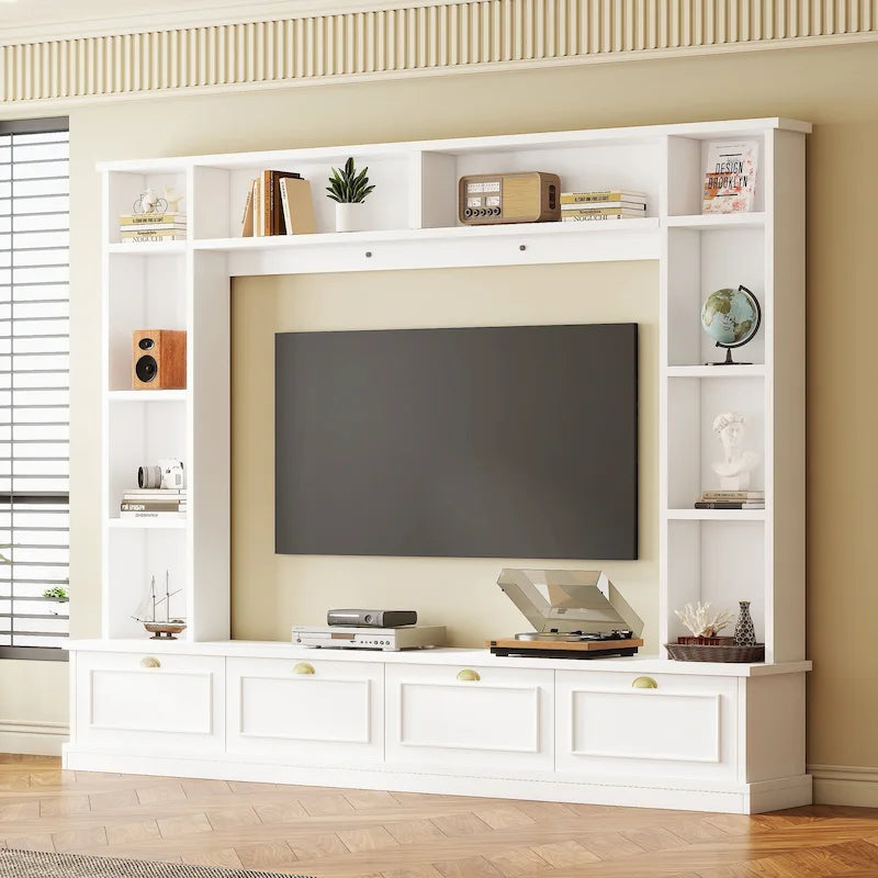 104.2 Large Wall Unit with Bookshelves & Cabinets for TVs Up to 78