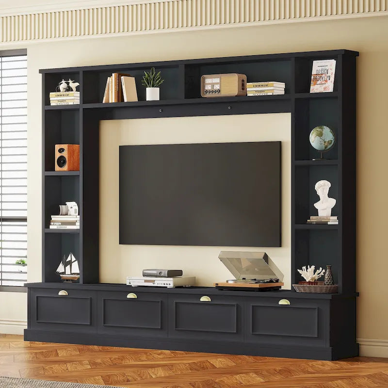 104.2 Large Wall Unit with Bookshelves & Cabinets for TVs Up to 78
