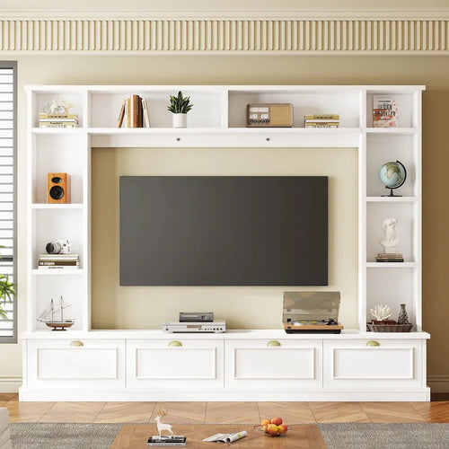 104.2 Large Wall Unit with Bookshelves & Cabinets for TVs Up to 78
