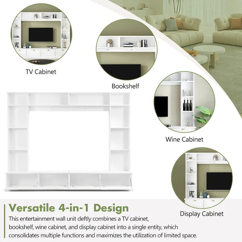 104.2 Large Wall Unit with Bookshelves & Cabinets for TVs Up to 78