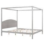Pine Wood Canopy Platform Bed with Headboard, Support Legs, Wash Finish