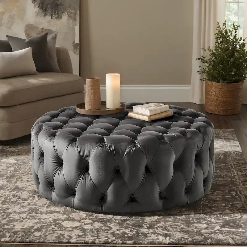 Gdansk Round Tufted Ottoman with Casters
