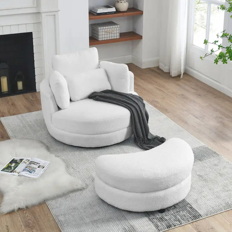 39W Moon Upholstered Swivel Accent Barrel Chair with Storage Ottoman for Living Room - 51 x 39 x 30.5