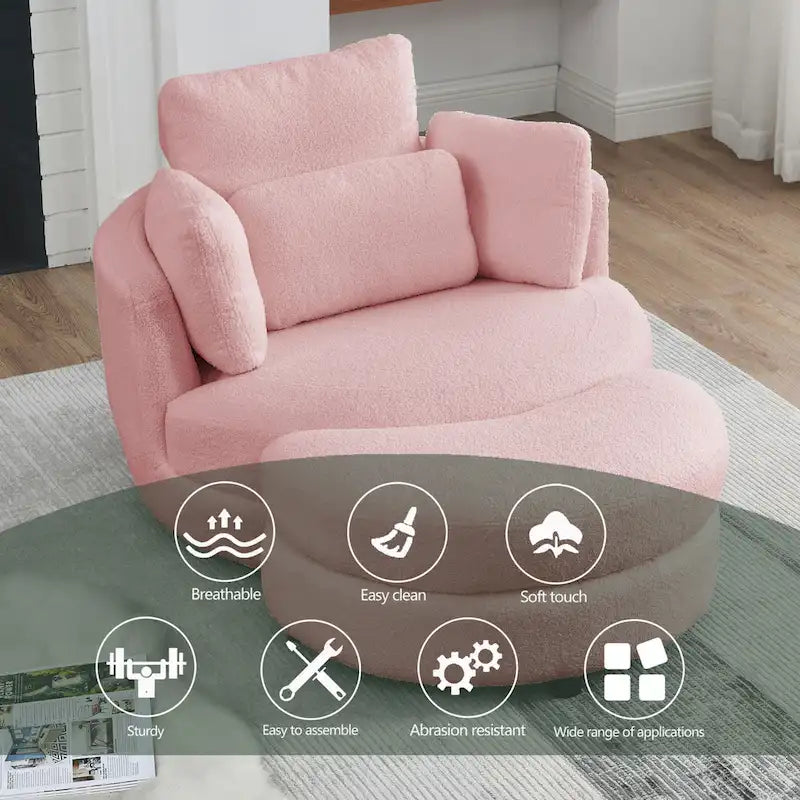 39W Moon Upholstered Swivel Accent Barrel Chair with Storage Ottoman for Living Room - 51 x 39 x 30.5