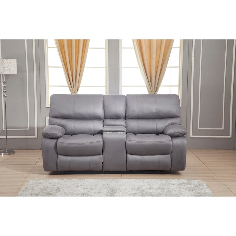 Betsy Furniture Microfiber Manual Rclining 2-seat Loveseat with Console 8007
