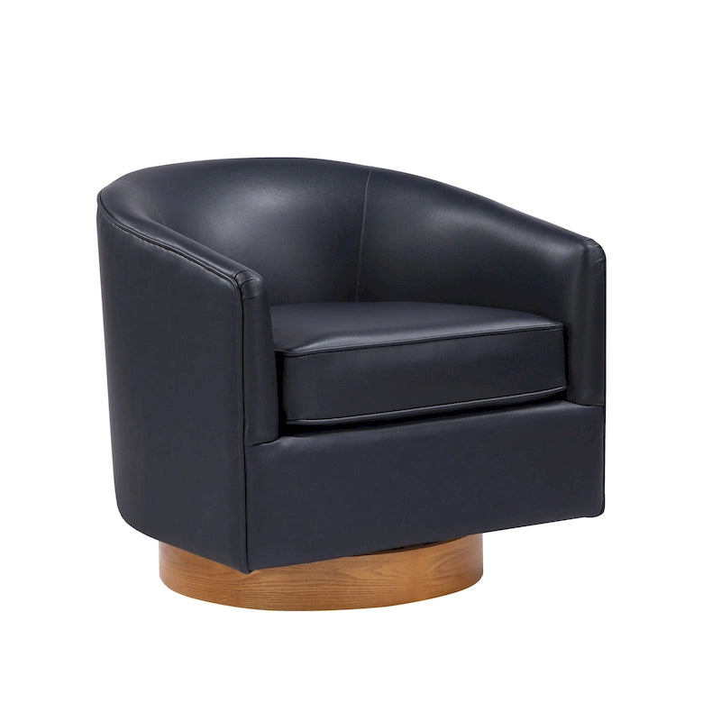 Ingram Faux Leather Wood Base Barrel Swivel Chair by Greyson Living